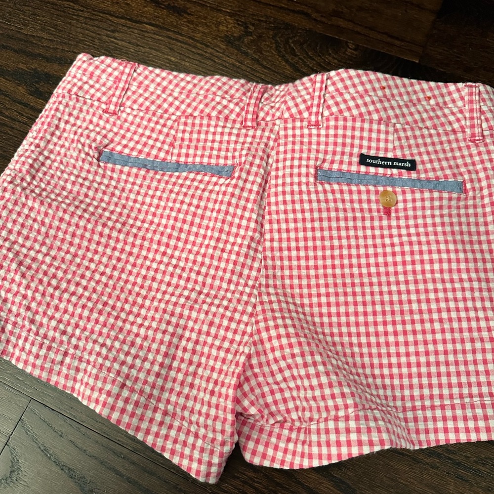 Pink and white checkered shorts size 6